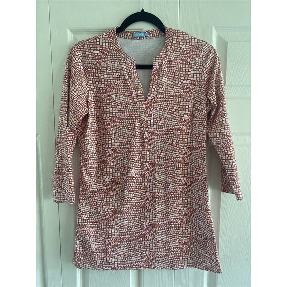 J McLaughlin Small Catalina Cloth Red Tan Blouse Tunic Top - Picture 1 of 5
